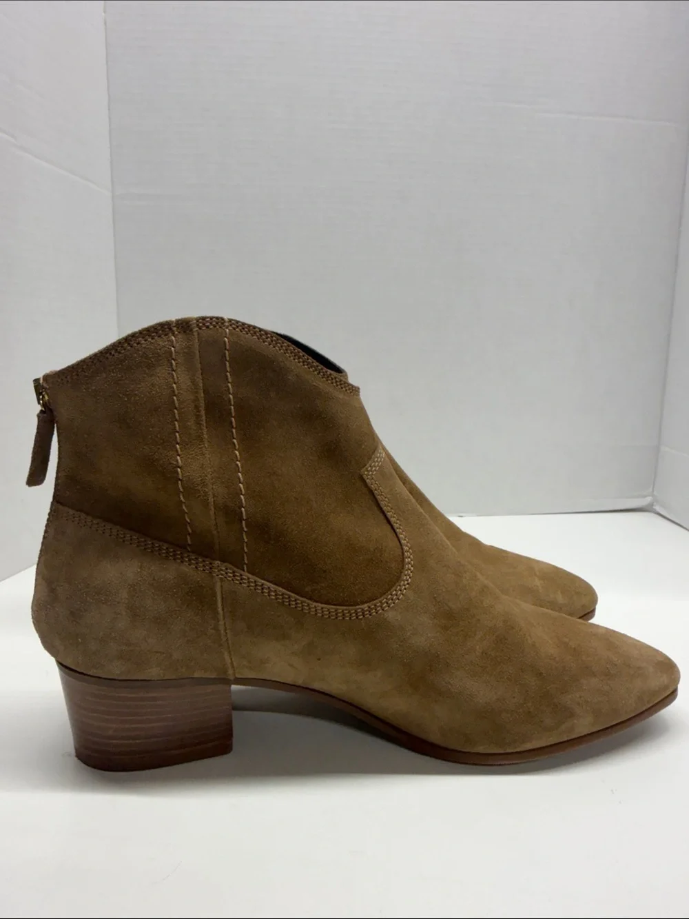 SAS Dylan Boots Low Ankle Booties High Heeled Suede Tan Camel Women's Size 12